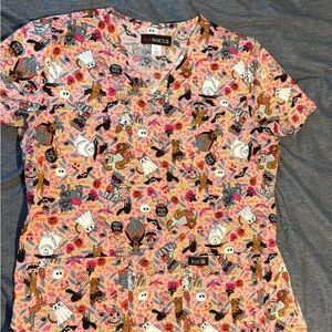 Playful Pink and Black Printed Scrub Top